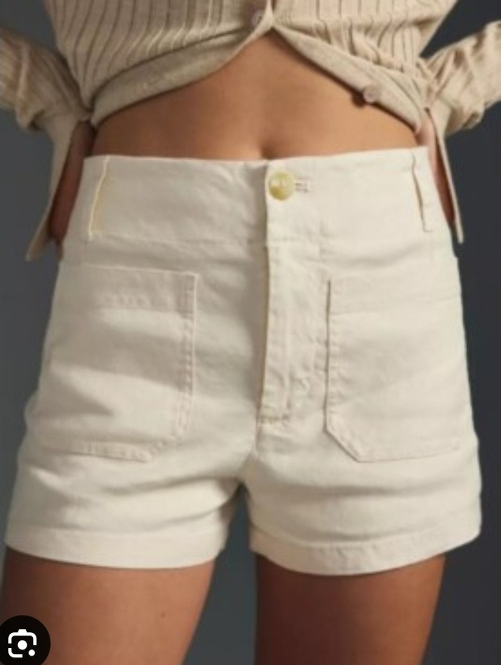 Anthropologie Maeve Cream High-Waist Patch Pocket Linen Shorts